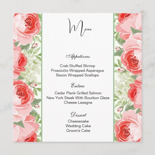 Flat Menu Kaart-roze rozen (Voorkant)