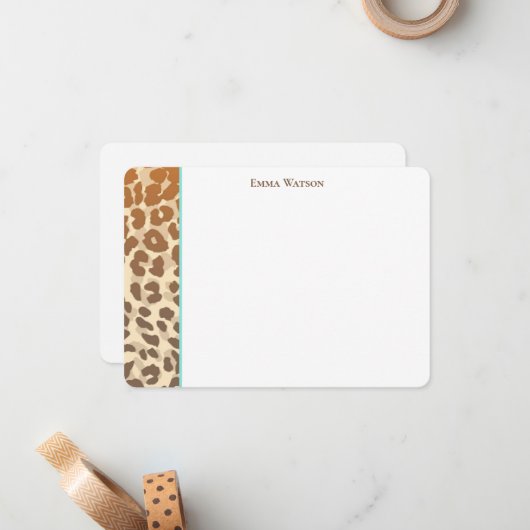 Flat Note Card-leopard-afdrukken Notitiekaartje (Voorkant / Achterkant in situ)