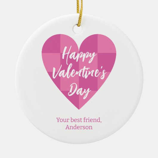 Flat Pink Happy Valentine's Day Keramisch Ornament (Voorkant)