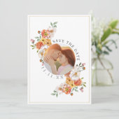 Flat Save The Date Kaart Aangepaste foto floral (Staand voorkant)