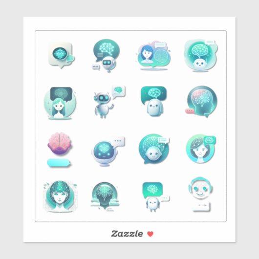 Flat Vector Collage of AI Assistant Illustrations Sticker (Vel)
