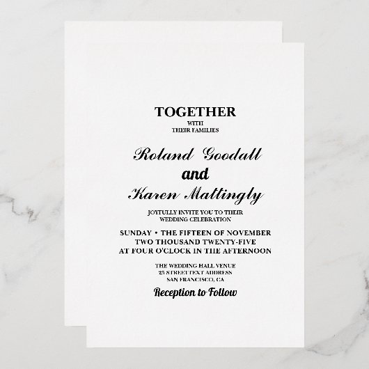 Flat Wedding Folie Uitnodiging (Voorkant / Achterkant)