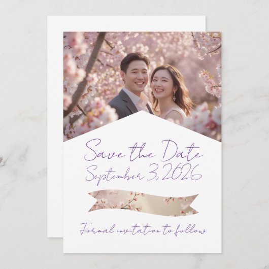 Flat Wedding Save The Date Kaart (Voorkant / Achterkant)