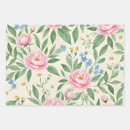 Flat Wrap Classic Spring Floral Wrapping Sheets Inpakpapier Vel (Voorkant)