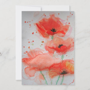 Flatdagkaart voor Bright Red Poppies Waterverf Kaart
