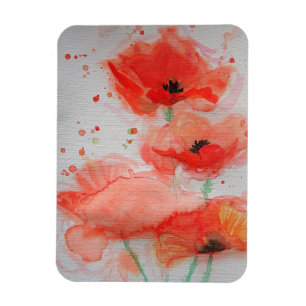 Flatdagkaart voor Bright Red Poppies Waterverf Magneet