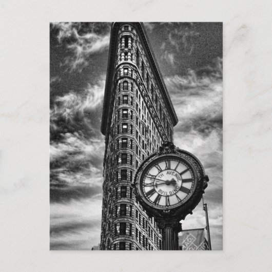 Flatiron Building and Clock in Black and White Briefkaart (Voorkant)