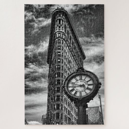 Flatiron Building and Clock in Black and White Legpuzzel (Verticaal)