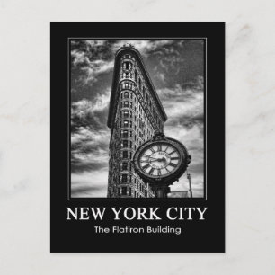 Flatiron Building en klok in zwart-wit 1C Briefkaart