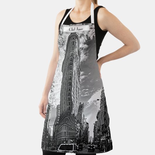 Flatiron Building met Clouds Black en White Schort (Insitu)