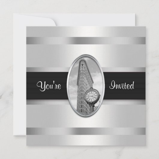 Flatiron Building White Silver BW Party Invitation (Devant)