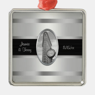 Flatiron Building White Silver BW Wedding Ornament