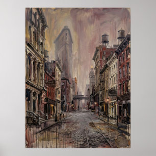 Flatiron District Straat Met Kasseien Sporen Poster