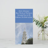 Flatte kerstkaart, witte steeple, kerk feestdagenkaart (Staand voorkant)