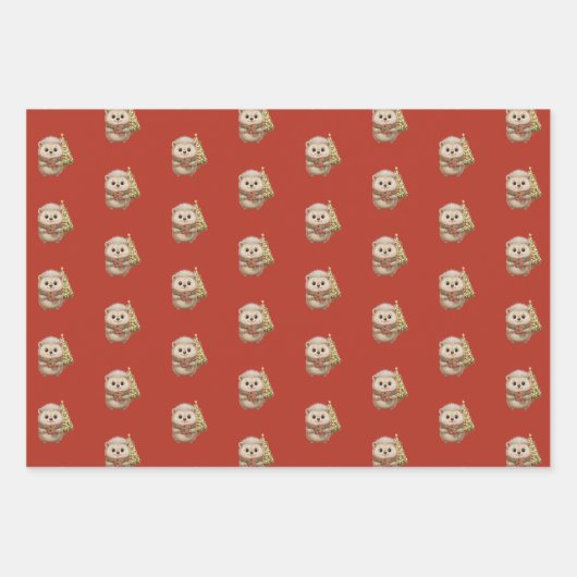 Flauschiger Igel Winterfarben Grün Rot Weiß Inpakpapier Vel (Voorkant 3)