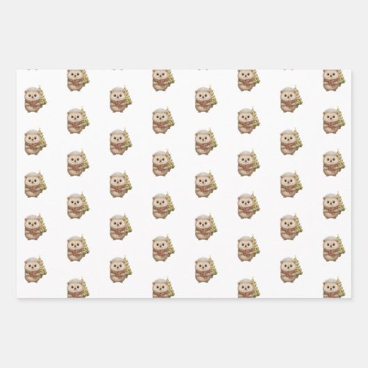 Flauschiger Igel Winterfarben Grün Rot Weiß Inpakpapier Vel (Voorkant)