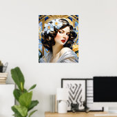 Flavia Art Nouveau Groep Mucha Stijl Poster (Thuiskantoor)