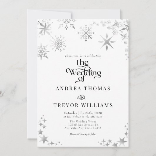 Fléau de neige en argent | Invitations de mariage (Devant)