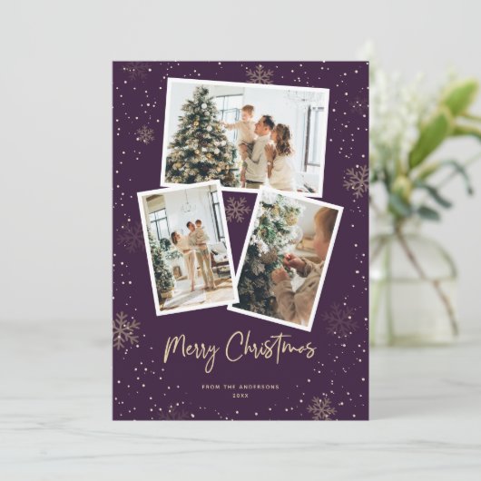 Fléau de neige violet or Photo Joyeuses cartes de (Debout devant)