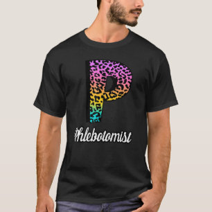 Flebotomist Crew Colorful leopard stethoscoop Scr. T-shirt