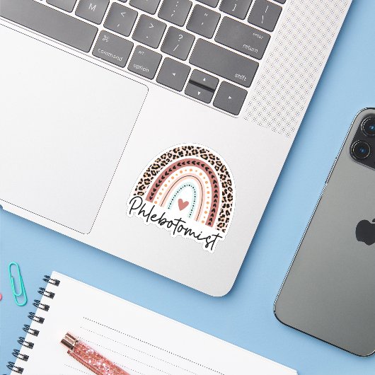 Flebotomist Leopard Rainbow Flebotomy Technicus Sticker (Laptop met iPhone)