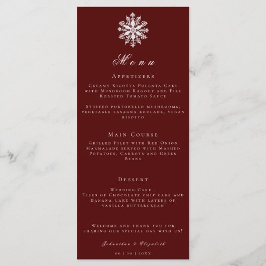 Flèche de neige minimaliste | Menu Mariage rouge (Devant)