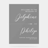 Flèche lisse Noir Blanc Script Mariage Bienvenue (Recto)