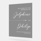 Flèche lisse Noir Blanc Script Mariage Bienvenue (Angle)