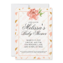 Flèches Baby shower, Invitation rose et or personn