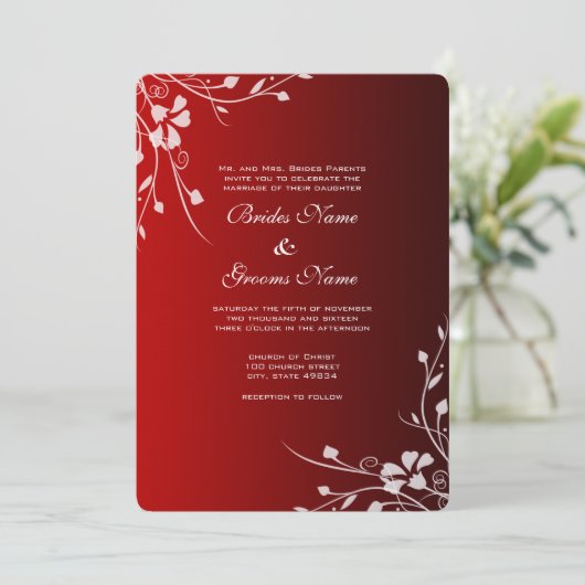 Flèches blanches sur Faire-part de mariage rouge (Debout devant)