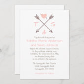 Flèches Coeur rose - Faire-part de mariage (Devant / Derrière)