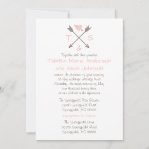 Flèches Cœur Rose - Invitation de Mariage & de Réc