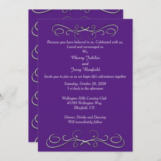 Flèches d'argent sur notre Faire-part de mariage c (Devant / Derrière)