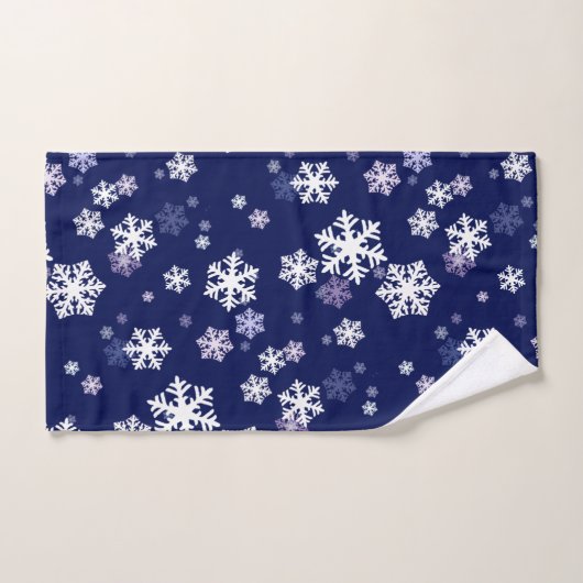 Flèches de neige bleues et blanches sur fond bleu (Serviette à main)