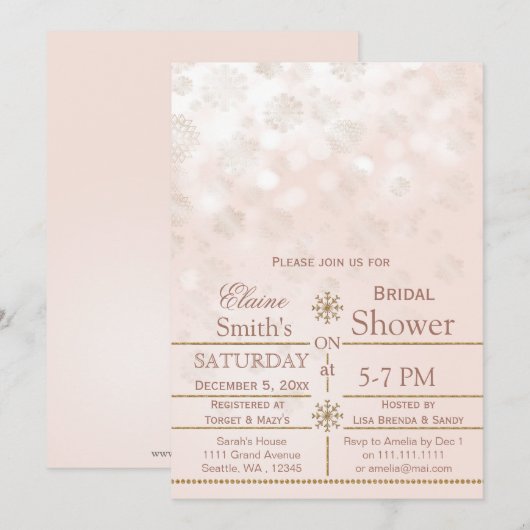 Flèches de neige blush Gold hiver Invitation de do (Devant / Derrière)