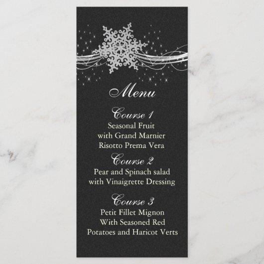 Flèches de neige en argent noir Cartes de menu de (Devant)