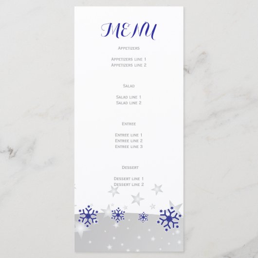 Flèches de neige gris bleu menu de mariage moderne (Dos)