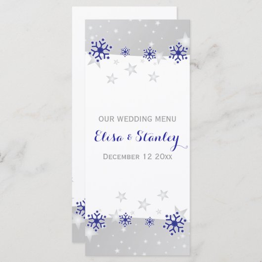 Flèches de neige gris bleu menu de mariage moderne (Devant / Derrière)