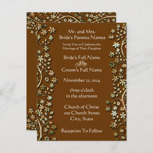 Flèches et fleurs faire-part de mariage-Brown (Devant / Derrière)