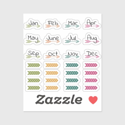 Flèches mensuelles Boho et Stickers Lecteur Washi (Feuille)