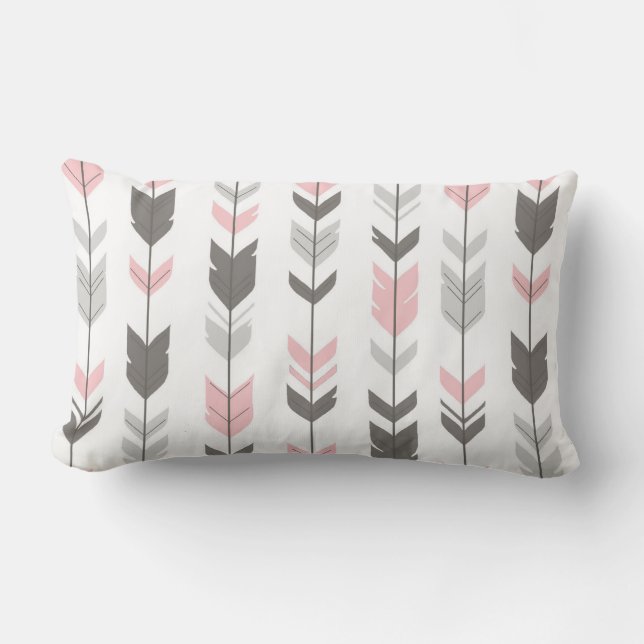Flèches pliantes Coussin - rose et gris sur blanc (Recto)