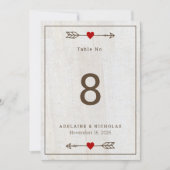 Flèches rustiques Mariage de coeur rouge Carte Num (Devant)