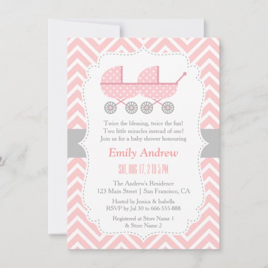 Flèches Twin Girl Baby Shower Invitations (Devant)