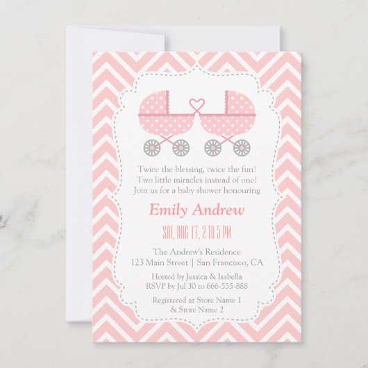 Flèches Twin Girl Baby Shower Invitations (Devant)