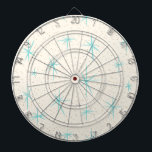 Fléchettes Cible de flechettes de Starbursts de turquoise<br><div class="desc">Les starbursts bleus de caractéristiques de ce d'espace d'âge de turquoise de Starbursts motif de Cible de flechettes sur un arrière - plan crémeux avec de l'or coloré tachette. Inspiré par un motif moderne de plat de la moitié du siècle classique, cette conception a un talent vintage authentique. La rétro...</div>