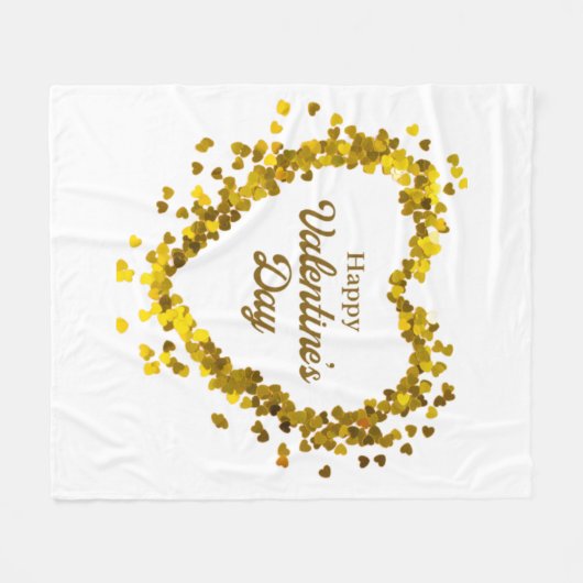 Fleece Blanket Happy Valentine Day Gold Heart (Voorkant (Horizontaal))
