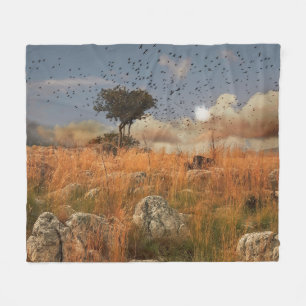 Fleece Deken Eenzame boom en vogels