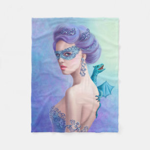 Fleece Deken, Fantasy koningin in masker met draak Deken