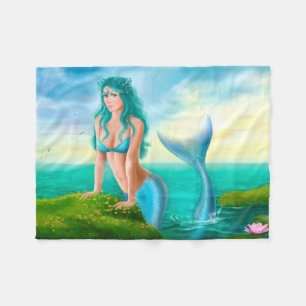 Fleece Deken, Fantasy mooie zeemeermin in zee Deken