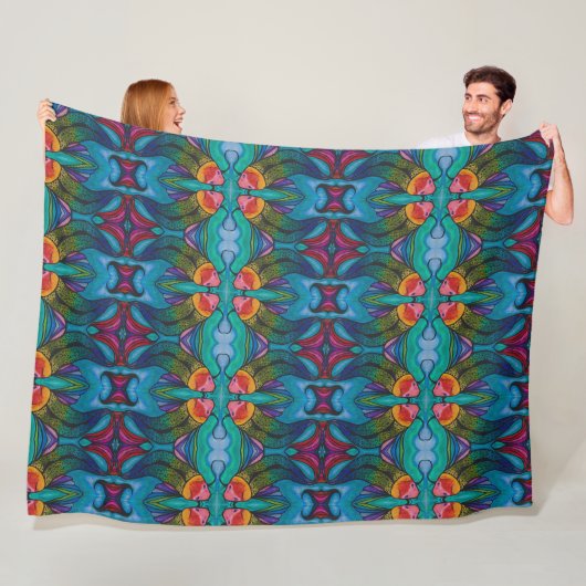 Fleece deken met regenboog Koi Fish Design (In situ)